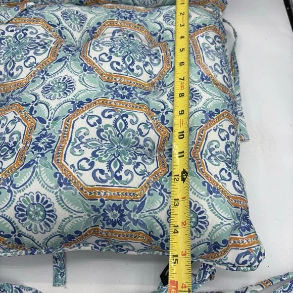 Nicole Miller Home Pillows Square Decor with Chair Ties 15"x15" Teal Set of 2 - Picture 5 of 11